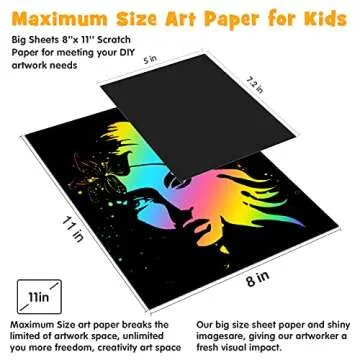pigipigi Big Sheets 8''x 11'' Scratch Paper Art Craft for Kids - Black Rainbow Magic Scratch Off Paper Kit Drawing Pad Set for Girls Boys Party Activity Game Birthday Christmas Easter Toy Gifts