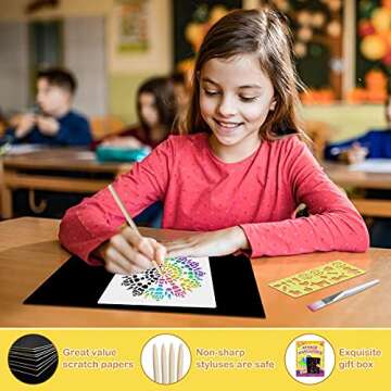 pigipigi Big Sheets 8''x 11'' Scratch Paper Art Craft for Kids - Black Rainbow Magic Scratch Off Paper Kit Drawing Pad Set for Girls Boys Party Activity Game Birthday Christmas Easter Toy Gifts