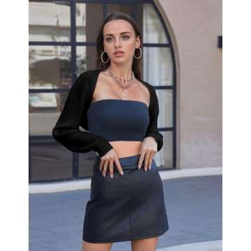 Zeagoo Women 2024 Fall Winter Shrug Sweater Long Sleeve Knit Bolero Crop Top Drop Shoulder Cardigan for Dresses Black