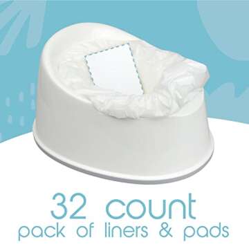 TidyTots Disposable Potty Chair Liners and Pads for Potty Training Toddlers | Compatible with OXO 2-in-1 Go Potty | Combo Travel Pack of 32 Potty Liners and 32 Absorbent Pads | Keeps Potty Seat Clean