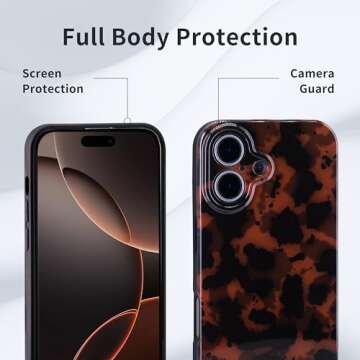 Aijohnny Phone Case for iPhone 16, Lightweight Tortoiseshell TPU Slim Phone Cover for Women, Drop Protection Shockproof Protective Phone Holder (for iPhone 16)