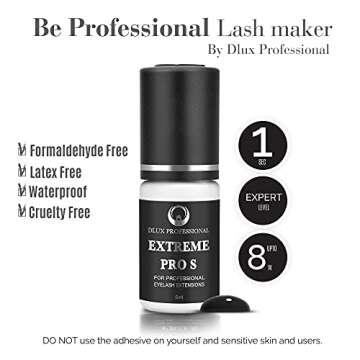 DLUX PROFESSIONAL Eyelash Extension Glue for Professionals - 8 Weeks Retention, 1 Sec Drying Time, L...