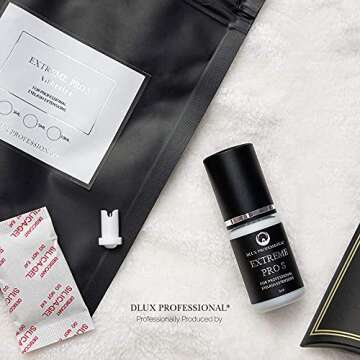 DLUX PROFESSIONAL Eyelash Extension Glue for Professionals - 8 Weeks Retention, 1 Sec Drying Time, Latex Free Semi Permanent Individual & Volume Lash Extension Glue Black