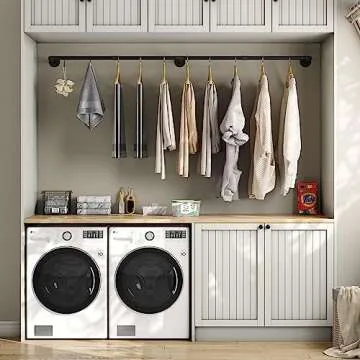 Crehomfy Industrial Pipe Clothes Rack - Wall Mounted & Sturdy