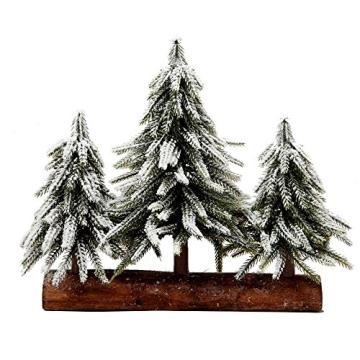 VGIA 3 Mini Flocked Snow Christmas Trees with Wooden Base for Winter Decor