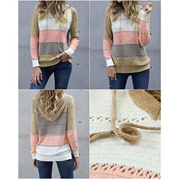 Stylish BLENCOT Women's Winter Hooded Sweater Color Block