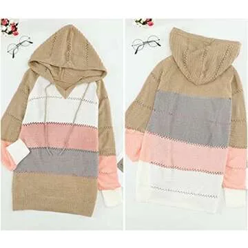 Stylish BLENCOT Women's Winter Hooded Sweater Color Block