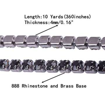 KAOYOO 10 Yards 4MM Crystal Rhinestone Close Chain Trim for Sewing Crafts,DIY Decoration