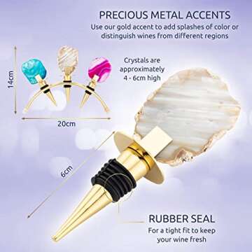 Wine Stoppers, Decorative Wine Bottle Stoppers with Gold stand. Set of 3 Crystal Wine Corks, Stainless steel Champagne Toppers, Wine accessories, gift and more by Wanda Living