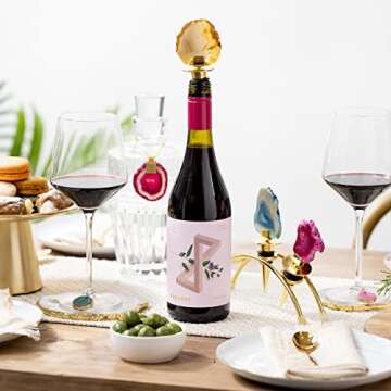 Wine Stoppers, Decorative Wine Bottle Stoppers with Gold stand. Set of 3 Crystal Wine Corks, Stainless steel Champagne Toppers, Wine accessories, gift and more by Wanda Living