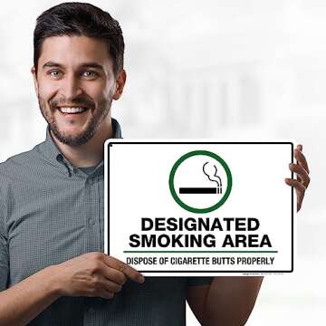Designated Smoking Area Sign Dispose Cigarette Butts Properly Sign, 10" x 14" 0.40 Aluminum, Fade Re...