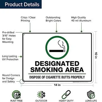 Designated Smoking Area Sign Dispose Cigarette Butts Properly Sign, 10" x 14" 0.40 Aluminum, Fade Resistance, Indoor/Outdoor Use, USA MADE By My Sign Center