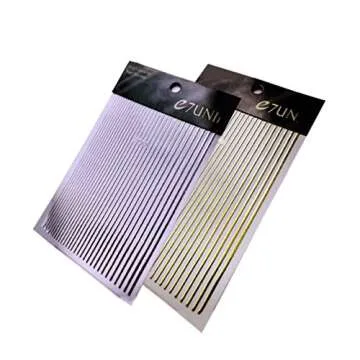 Minkissy 2Pcs Nail Striping Tape Line Nail Art Decoration Sticker with Tape Roller Dispenser DIY Nail Tip Decal (Golden+Silver)