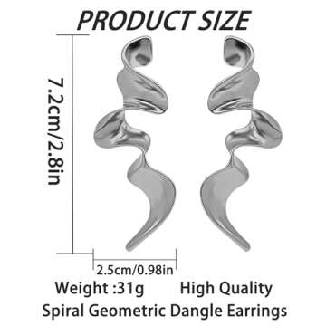 Irregular Waterdrop Earrings for Women Stunning Spiral Geometric Drop Earrings Melting Liquid Asymme...