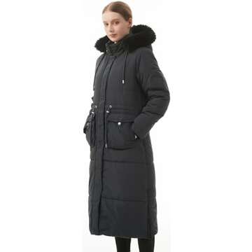 MOERDENG Women's Long Winter Puffer Coat Waterproof Warm Maxi Down Jacket Faux Fur Removable Hood Parka