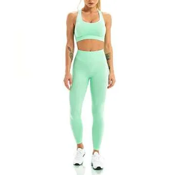 WodoWei Women 2 Piece Workout Outfits Sports Bra Seamless Leggings Yoga Gym Activewear Set (YO601-gr...