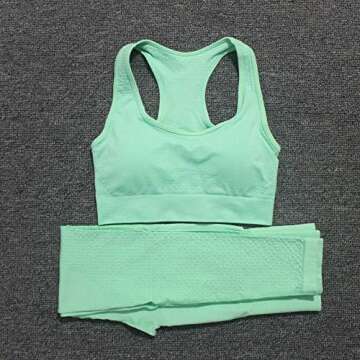 WodoWei Women 2 Piece Workout Outfits Sports Bra Seamless Leggings Yoga Gym Activewear Set (YO601-green marl-M)