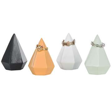 MyGift Modern Cone Shaped Ring Holders, Decorative Multi-Colored Pastel Prism Style Jewelry Display Stands, Set of 4