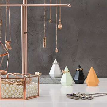 MyGift Modern Cone Shaped Ring Holders, Decorative Multi-Colored Pastel Prism Style Jewelry Display Stands, Set of 4