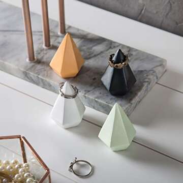 MyGift Modern Cone Shaped Ring Holders, Decorative Multi-Colored Pastel Prism Style Jewelry Display Stands, Set of 4