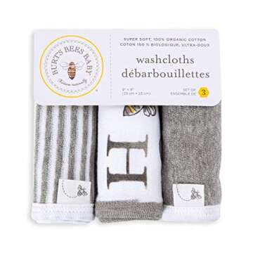 Washcloths, Absorbent Knit Terry, Super Soft 100% Organic Cotton