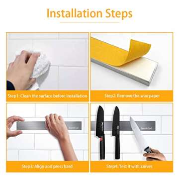 SMART&COOL 12 Inches Self-adhesive Magnetic Knife Holder, Magnetic Knife Strip for Wall Mounting, no Drilling (Stainless Steel-12 in)