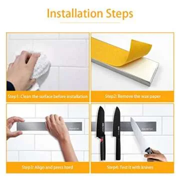 SMART&COOL 12 Inches Self-adhesive Magnetic Knife Holder, Magnetic Knife Strip for Wall Mounting, no Drilling (Stainless Steel-12 in)