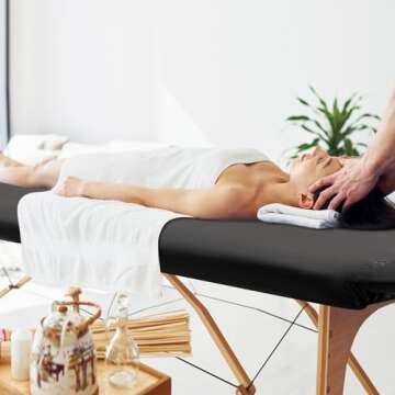 Macarrie 2 Pcs PU Leather Massage Table Cover Sheet Vinyl Protector Waterproof Massage Sheets for Tables 28''-31'' Wide, 74'' Long(Black)