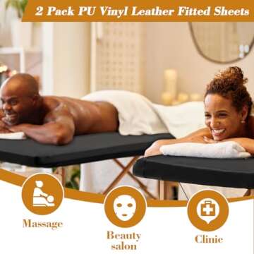 Macarrie 2 Pcs PU Leather Massage Table Cover Sheet Vinyl Protector Waterproof Massage Sheets for Tables 28''-31'' Wide, 74'' Long(Black)