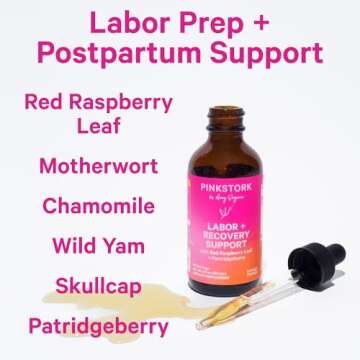 Pink Stork Labor Prep and Recovery Tincture with Red Raspberry Leaf - Natural Third Trimester & Post...