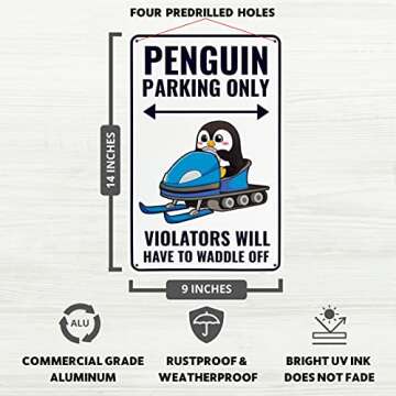 Venicor Penguin Sign Decor - Unique Aluminum Sign for Penguin Lovers