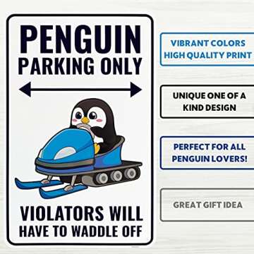 Venicor Penguin Sign Decor - 9 x 14 Aluminum Gift