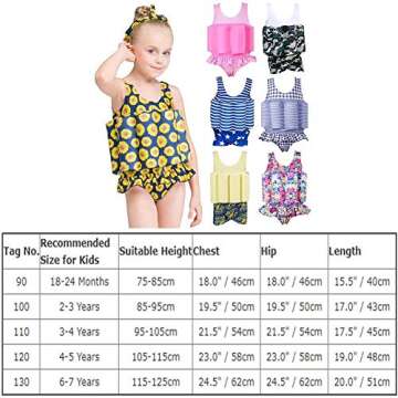 IBTOM CASTLE Kids Baby One Piece Floatsuit Toddler Floating Swimsuit with 8 Removable Buoyancy Sticks Swim Vest Swimwear Bathing Suit Life Jacket for Boys and Girls Flower 6-7 Years