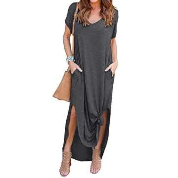 GRECERELLE Women Casual Sundresses Short Sleeve Shirt Dress Split Maxi Long Beach Dresses Travel Vac...