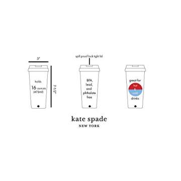 kate spade new york Insulated Thermal Travel Mug Tumbler, 16 Ounces, Navy Stripe (Bee)