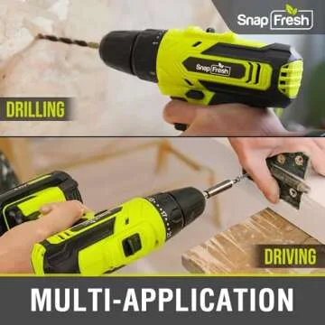 SnapFresh 20V Cordless Drill Set, 3/8" Power Drill with 2 Variable Speed, 21+1 Torque Setting, LED, 43pcs Drill Bits, Impact Driver Kit for Home,DIY-2.0Ah Battery & Fast Charger Included
