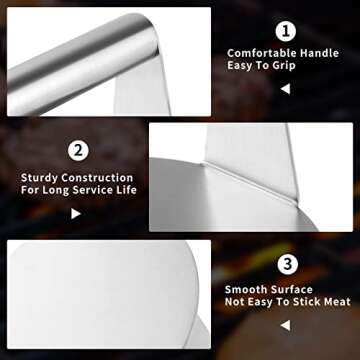 ALLTOP Smash Burger Press -Grill Essential,Stainless Steel Non-Stick Smasher Hamburger Press -Patty Maker for Flat Top Griddle,Grill,BBQ - Round Kitchen Tool (5.5 Inch)