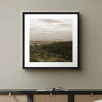 SIGNWIN Framed Canvas Print Wall Art Cloudy Stormy Brown Countryside Landscape Nature Wilderness Illustrations Fine Art Farmhouse/Country Minimal for Living Room, Bedroom, Office - 16"x16" Black