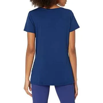 Amazon Essentials Women's Tech Stretch Short-Sleeve V-Neck T-Shirt (Available in Plus Size), Pack of 2, Coral Orange/Navy, Large