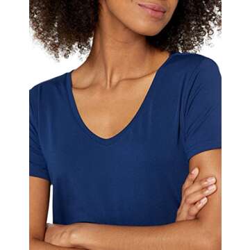 Amazon Essentials Women's Tech Stretch Short-Sleeve V-Neck T-Shirt (Available in Plus Size), Pack of 2, Coral Orange/Navy, Large