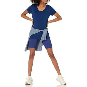 Amazon Essentials Women's Tech Stretch Short-Sleeve V-Neck T-Shirt (Available in Plus Size), Pack of 2, Coral Orange/Navy, Large