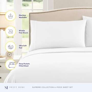 Queen Size Bed Sheets - Breathable Luxury Sheets with Full Elastic & Secure Corner Straps Built In -...