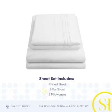 Queen Size Bed Sheets - Breathable Luxury Sheets with Full Elastic & Secure Corner Straps Built In - 1800 Supreme Collection Extra Soft Deep Pocket Bedding Set, Sheet Set, Queen, White