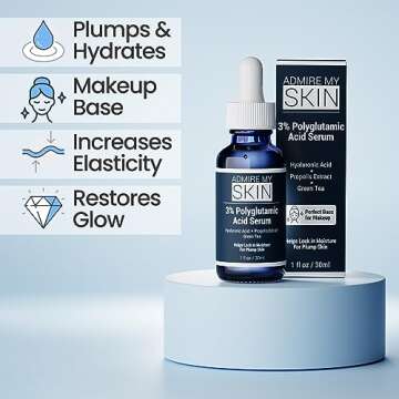 Admire My Skin Organic Polyglutamic Acid Facial Serum - Powerful Hydration & Anti Aging + Hyaluronic...