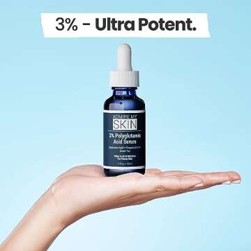 Admire My Skin Organic Polyglutamic Acid Facial Serum - Powerful Hydration & Anti Aging + Hyaluronic Acid + Propolis 1oz