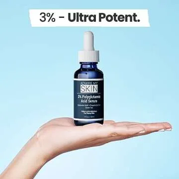 Admire My Skin Organic Polyglutamic Acid Facial Serum - Powerful Hydration & Anti Aging + Hyaluronic Acid + Propolis 1oz