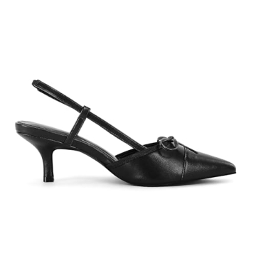 Coutgo Women‘s Bow Tie Slingback Pumps Pointed Toe Kitten Low Heel Patchwork Dress Heeled Sandals