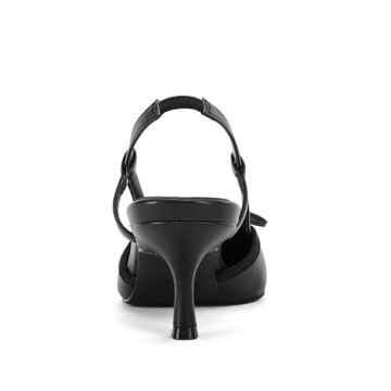 Coutgo Women‘s Bow Tie Slingback Pumps Pointed Toe Kitten Low Heel Patchwork Dress Heeled Sandals