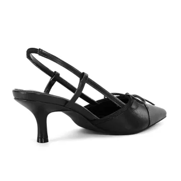 Coutgo Women‘s Bow Tie Slingback Pumps Pointed Toe Kitten Low Heel Patchwork Dress Heeled Sandals