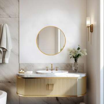 Sunniry Round Mirror 18 inch, Gold Round Mirror, Gold Metal Frame, Gold Mirrors for Wall, Bathroom, Bedroom, Vanity, Hallway.